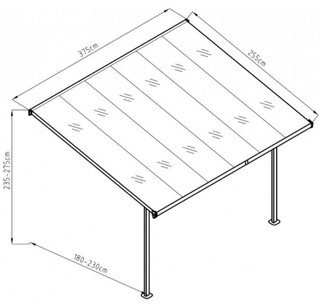 Pérgola adosada de aluminio color antracita.