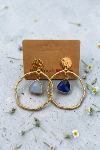 Pendientes Aro Dorados con Piedra Azul