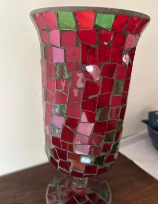 Jarrón de Mosaico Rojo y Verde