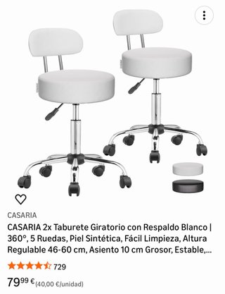 2 Taburetes Giratorios con Respaldo Blancos