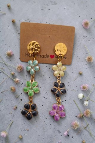 Pendientes florales dorados multicolor