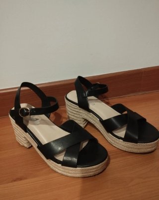 Sandalias con Plataforma de Esparto Negras