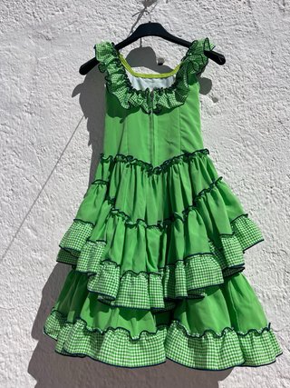 Traje de flamenca verde y cuadros vichy talla 2