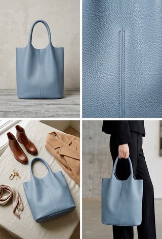 Bolso tote cuero genuino mujer azul