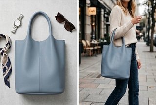 Bolso tote cuero genuino mujer azul