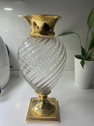 Jarrón Grande de Cristal y Metal Dorado