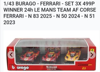 Set 3x Burago Ferrari 499P Le Mans 2023...