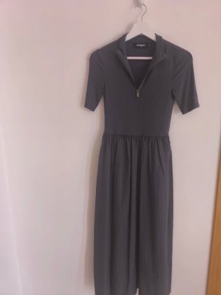 Vestido Largo Desigual Gris Talla XS
