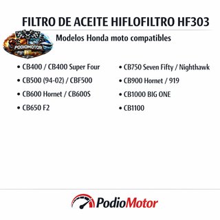 Filtro Aceite HF303 para Honda CB CBR 600 Hornet