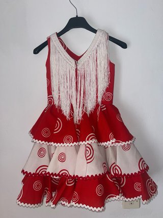 Traje Flamenca Rojo y Blanco Hecho a Mano