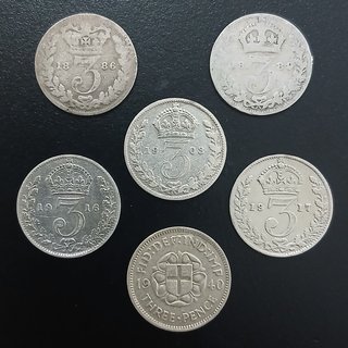 Three Pence, 1886 a 1940 ¡6 Monedas de Plata!