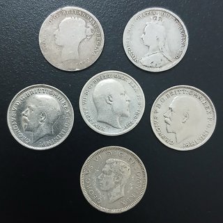 Three Pence, 1886 a 1940 ¡6 Monedas de Plata!