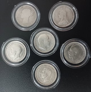 Three Pence, 1886 a 1940 ¡6 Monedas de Plata!