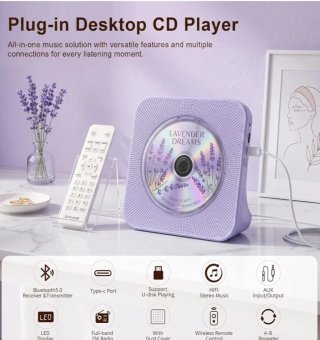 Reproductor CD Pared Portátil Morado