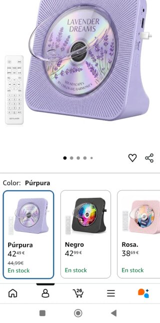 Reproductor CD Pared Portátil Morado
