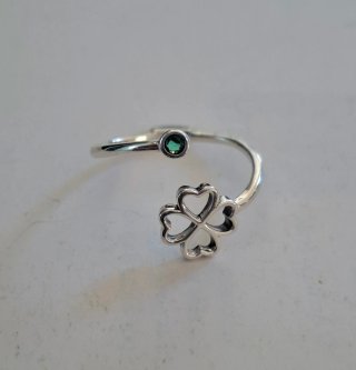 Anillo Plata Ley Trébol Gema Verde Ajustable