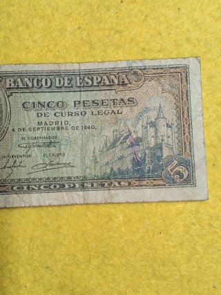 Billete 5 Pesetas 1940 Banco de España