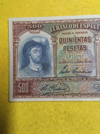 Billete 500 Pesetas 1931 Juan Sebastián Elcano
