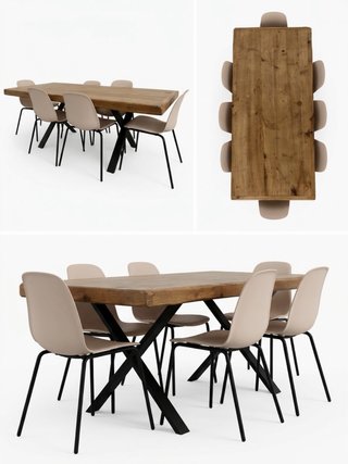 Mesa de Comedor de Madera y 6 Sillas