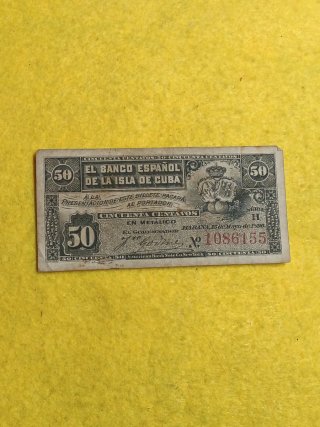 Billete 50 Céntimos Banco Español de Cuba 1896