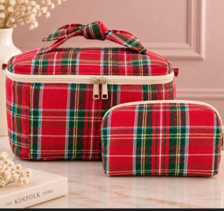 Set de 2 Neceseres Estampado Tartán