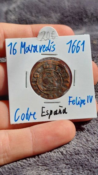 Moneda 16 Maravedís 1661 Felipe IV