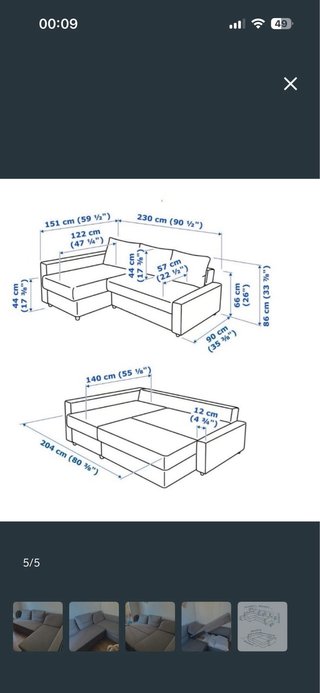 Sofá Cama IKEA Gris con Almacenamiento