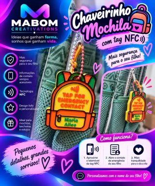 Chaveiro Mochila com Tag NFC Personalizado