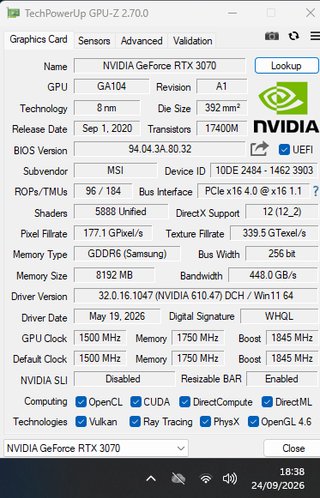 MSI RTX 3070 Gaming X Trio 8 GB GDDR6