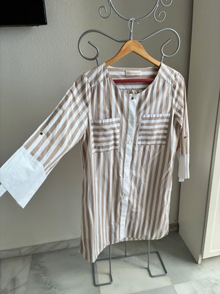 Vestido Rayas Beige y Blanco Purificación García