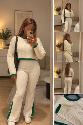 Conjunto de punto dos piezas blanco y verde