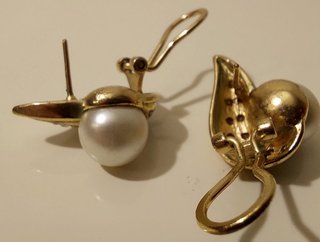Pendientes vintage 1970 chap. oro con perla y 12 p