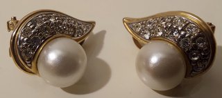 Pendientes vintage 1970 chap. oro con perla y 12 p