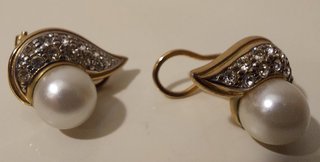 Pendientes vintage 1970 chap. oro con perla y 12 p