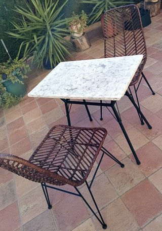 Conjunto mesa y sillas ratán de jardín de 1930 nue