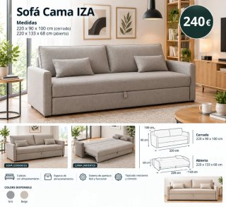 Sofá Cama IZA Gris
