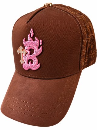 Gorra Marrón con Diseño Rosa y Dorado