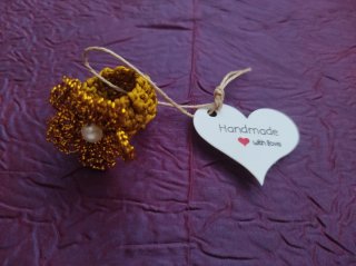 Conjunto Anillo y Pendientes Flor dorado y perlas