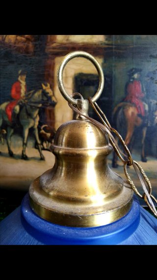 LAMPARA TECHO AZUL CRISTAL BRONCE ANTIGUO