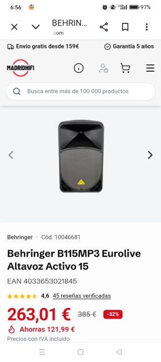Altavoz Behringer B115 Eurolive MP3