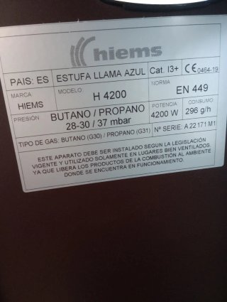 Estufa de Gas Hiems Llama Azul