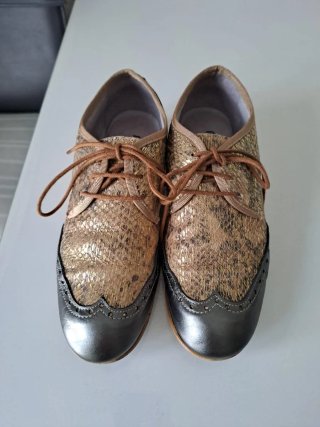 Mocasines dorados y plateados