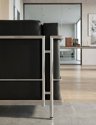 Sofá de Piel Negro con Estructura Metálica