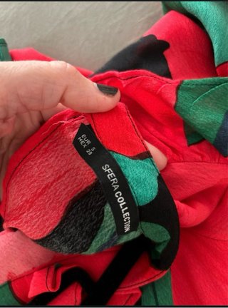 Vestido Largo Estampado Rojo y Verde