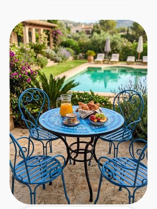 Mesa de Exterior con Mosaico Azul