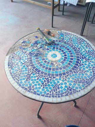 Mesa de Exterior con Mosaico Azul