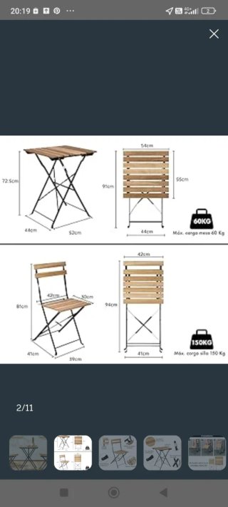 Set de Mesa y 2 Sillas Plegables de Jardín