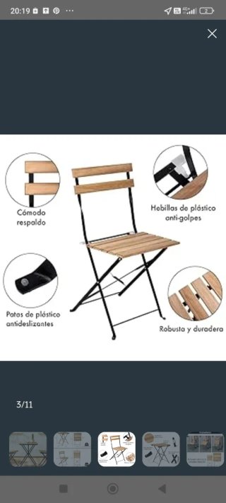 Set de Mesa y 2 Sillas Plegables de Jardín