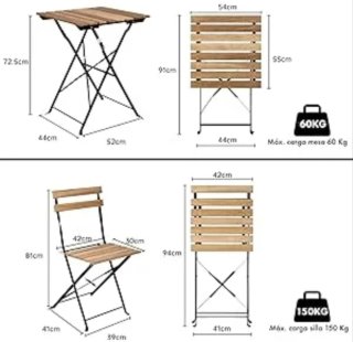 Set de Mesa y 2 Sillas Plegables de Jardín