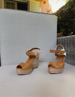 Sandalias cuña esparto piel y tela
